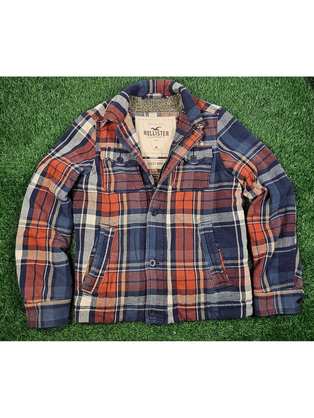 Hollister Daley Ranch Plaid Sherpa Lined Jacket Size Medium Preppy Y2K